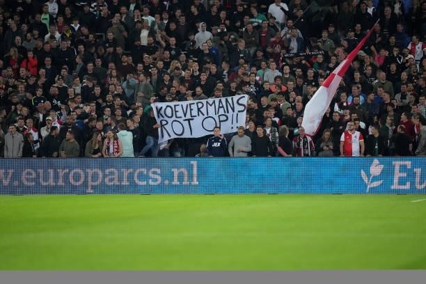 Banner from the supporters of Feyenoord during the Dutch Eredivisie match between Feyenoord and SC Heerenveen at Stadion Feijenoord De Kuip on...