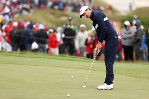 Harris English of team United States putts during practice rounds prior to the 43rd Ryder Cup at Whistling Straits on September 23, 2021 in Kohler,...