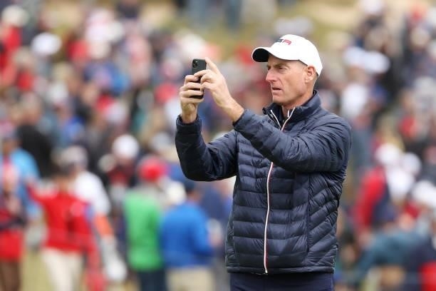 Vice-captain Jim Furyk of team United States takes pictures during practice rounds prior to the 43rd Ryder Cup at Whistling Straits on September 23,...
