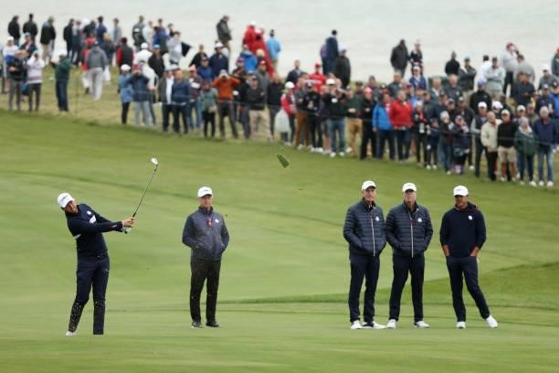 Daniel Berger of team United States plays his shot during practice rounds prior to the 43rd Ryder Cup at Whistling Straits on September 23, 2021 in...