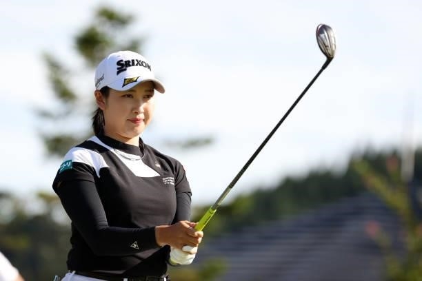 Sakura Koiwai of Japan is seen before her tee shot on the 14th hole during the first round of the Miyagi TV Cup Dunlop Ladies Open at Rifu Golf Club...