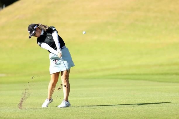 Yuri Yoshida of Japan hits her third shot on the 14th hole during the first round of the Miyagi TV Cup Dunlop Ladies Open at Rifu Golf Club on...