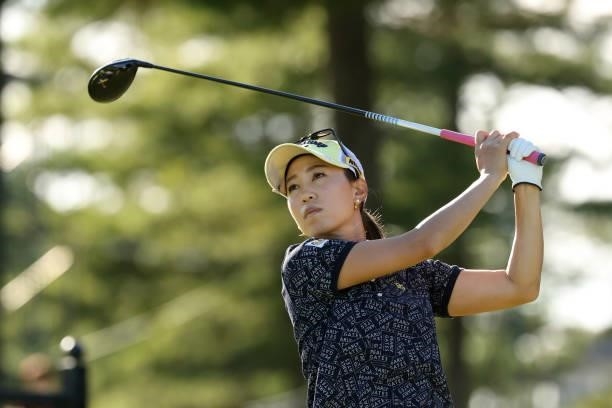 Momoko Ueda of Japan hits her tee shot on the 16th hole during the first round of the Miyagi TV Cup Dunlop Ladies Open at Rifu Golf Club on September...