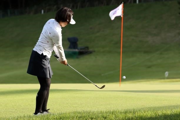 Shiho Oyama of Japan chips onto the 17th green during the first round of the Miyagi TV Cup Dunlop Ladies Open at Rifu Golf Club on September 24, 2021...