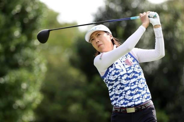 Ji-hee Lee of South Korea hits her tee shot on the 12th hole during the first round of the Miyagi TV Cup Dunlop Ladies Open at Rifu Golf Club on...