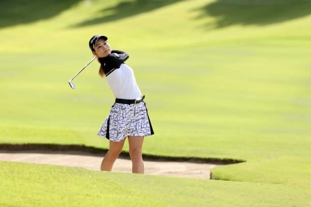 Akira Yamaji of Japan hits her second shot on the 13th hole during the first round of the Miyagi TV Cup Dunlop Ladies Open at Rifu Golf Club on...