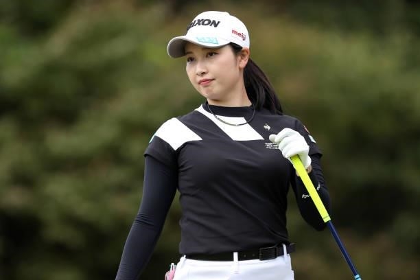 Sakura Koiwai of Japan is seen on the 13th tee during the first round of the Miyagi TV Cup Dunlop Ladies Open at Rifu Golf Club on September 24, 2021...