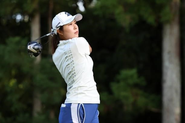 Momoko Osato of Japan hits her tee shot on the 17th hole during the first round of the Miyagi TV Cup Dunlop Ladies Open at Rifu Golf Club on...