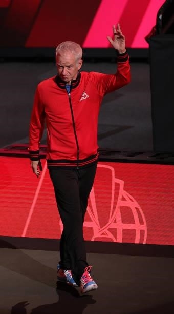 Team World Captain John McEnroe during the opening ceremony before the first match during Day 1 of the 2021 Laver Cup at TD Garden on September 24,...