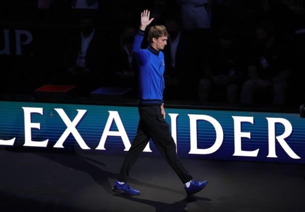 Alexander Zverev of Team Europe during the opening ceremony before the first match during Day 1 of the 2021 Laver Cup at TD Garden on September 24,...