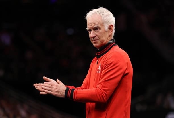 Team World Captain John McEnroe looks on during the second match during Day 1 of the 2021 Laver Cup at TD Garden on September 24, 2021 in Boston,...