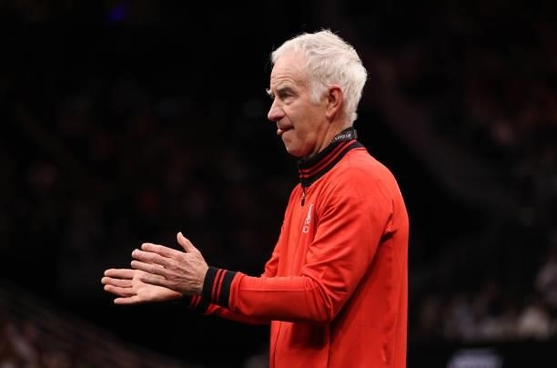 Team World Captain John McEnroe looks on during the second match during Day 1 of the 2021 Laver Cup at TD Garden on September 24, 2021 in Boston,...
