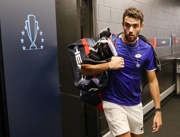 Matteo Berrettini of Team Europe walks to the locker room after winning the match against Felix Auger-Aliassime of Team World during the second match...