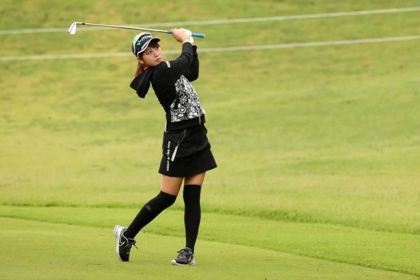 Hikari Tanabe hits her second shot on the 10th hole during the second round of the Miyagi TV Cup Dunlop Ladies Open at Rifu Golf Club on September...