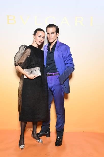 Mary Leest and Carlo Sestini attend Bulgari SS22 Accessories Collection Event on September 24, 2021 in Milan, Italy.