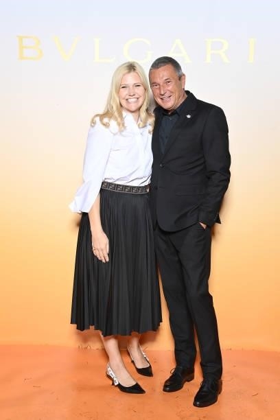 Amanda Smith and Jean-Christophe Babin attend Bulgari SS22 Accessories Collection Event on September 24, 2021 in Milan, Italy.