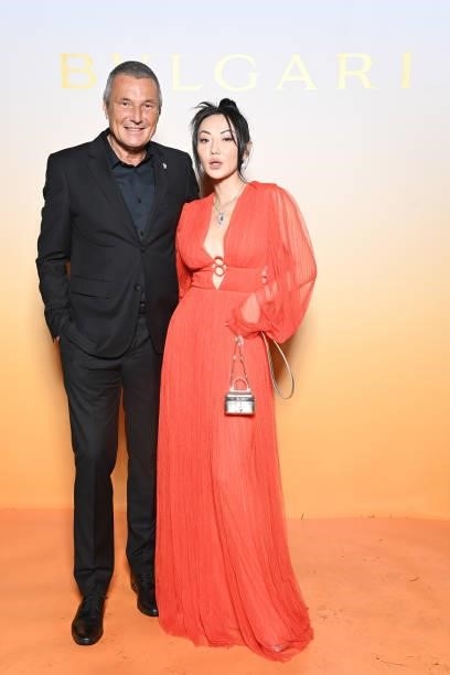 Jean-Christophe Babin and Jessica Wang attend Bulgari SS22 Accessories Collection Event on September 24, 2021 in Milan, Italy.