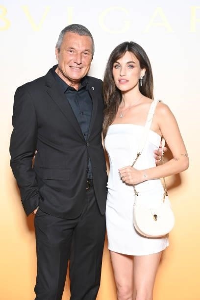 Jean-Christophe Babin and Rainey Qualley aka Rainsford attend Bulgari SS22 Accessories Collection Event on September 24, 2021 in Milan, Italy.