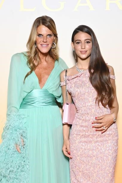 Anna Dello Russo and Gala Martinucci attend Bulgari SS22 Accessories Collection Event on September 24, 2021 in Milan, Italy.