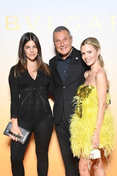 Julia Restoin Roitfeld, Jean-Christophe Babin and Elizabeth Sulcer attend Bulgari SS22 Accessories Collection Event on September 24, 2021 in Milan,...