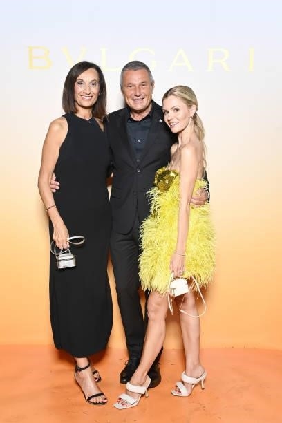 Mireia Lopez Montoya, Jean-Christophe Babin and Elizabeth Sulcer attend Bulgari SS22 Accessories Collection Event on September 24, 2021 in Milan,...