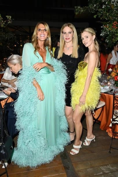 Anna Dello Russo, Elisabetta Marra and Elizabeth Sulcer attend Bulgari SS22 Accessories Collection Event on September 24, 2021 in Milan, Italy.