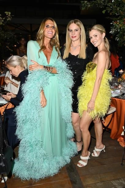 Anna Dello Russo, Elisabetta Marra and Elizabeth Sulcer attend Bulgari SS22 Accessories Collection Event on September 24, 2021 in Milan, Italy.