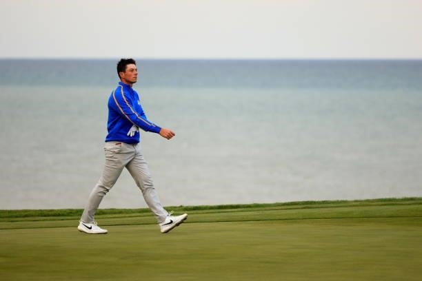 Viktor Hovland of Norway and team Europe walks on the 16th hole during Friday Afternoon Fourball Matches of the 43rd Ryder Cup at Whistling Straits...
