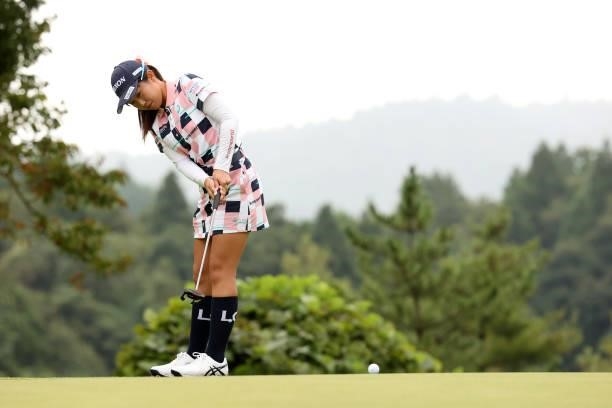 Nana Suganuma of Japan attempts a putt on the 1st green during the second round of the Miyagi TV Cup Dunlop Ladies Open at Rifu Golf Club on...