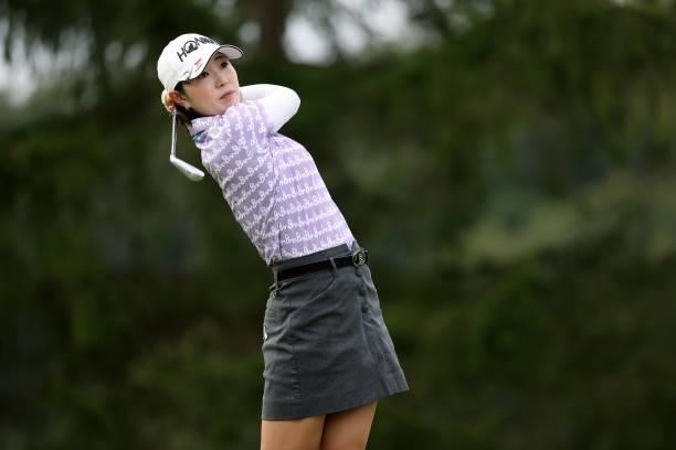 Minami Hiruta of Japan hits her tee shot on the 4th hole during the second round of the Miyagi TV Cup Dunlop Ladies Open at Rifu Golf Club on...