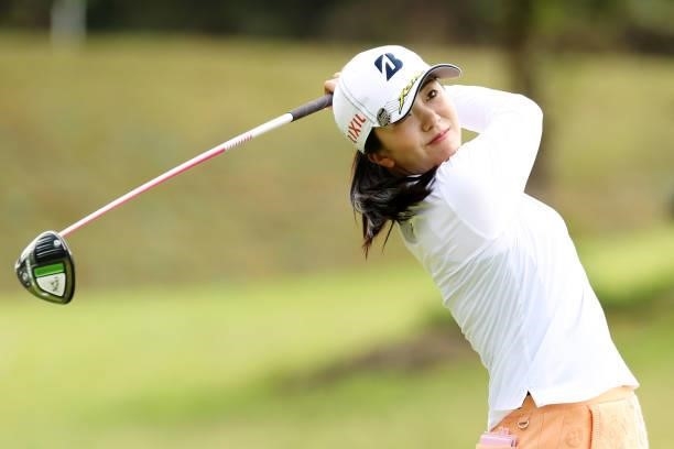 Kotone Hori of Japan hits her tee shot on the 5th hole during the second round of the Miyagi TV Cup Dunlop Ladies Open at Rifu Golf Club on September...