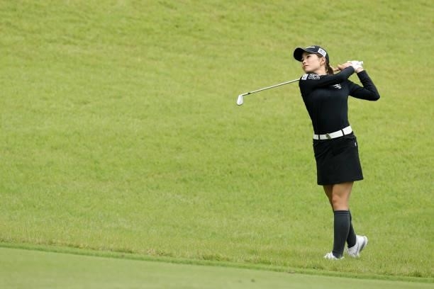 Akira Yamaji of Japan hits her second shot on the 6th hole during the second round of the Miyagi TV Cup Dunlop Ladies Open at Rifu Golf Club on...