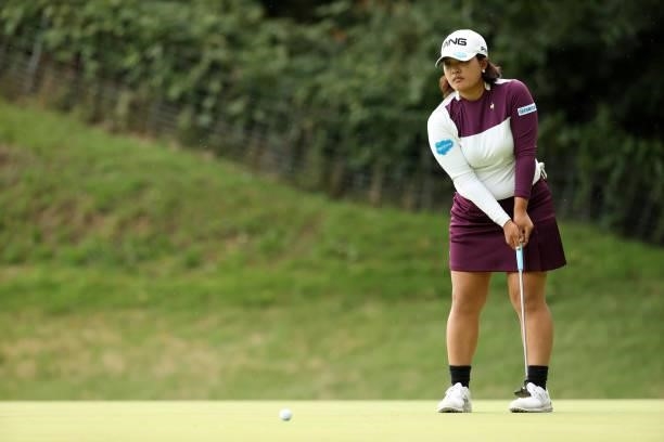 Ai Suzuki of Japan lines up a putt on the 5th green during the second round of the Miyagi TV Cup Dunlop Ladies Open at Rifu Golf Club on September...