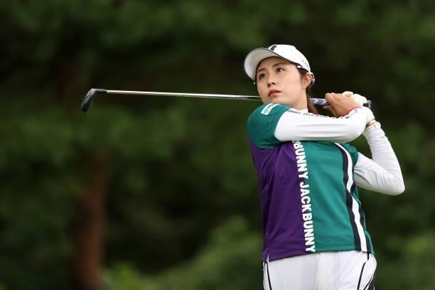 Momoko Osato of Japan hits her tee shot on the 6th hole during the second round of the Miyagi TV Cup Dunlop Ladies Open at Rifu Golf Club on...