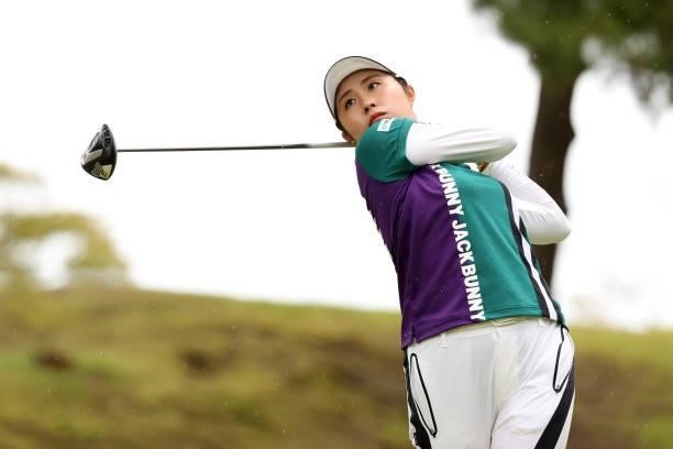 Momoko Osato of Japan hits her tee shot on the 8th hole during the second round of the Miyagi TV Cup Dunlop Ladies Open at Rifu Golf Club on...