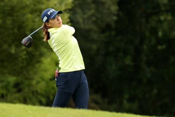 Hinako Shibuno of Japan hits her tee shot on the 8th hole during the second round of the Miyagi TV Cup Dunlop Ladies Open at Rifu Golf Club on...