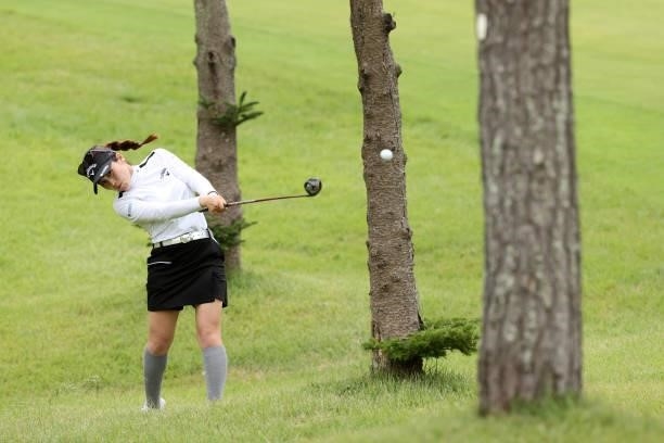 Yuna Nishimura of Japan hits her second shot on the 8th hole during the second round of the Miyagi TV Cup Dunlop Ladies Open at Rifu Golf Club on...