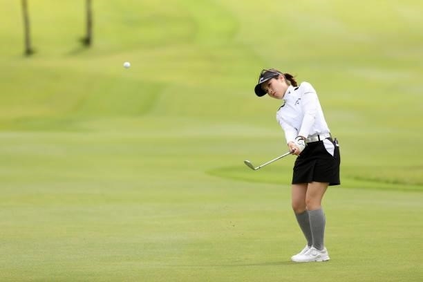 Yuna Nishimura of Japan makes a chip-in-eagle on the 8th hole during the second round of the Miyagi TV Cup Dunlop Ladies Open at Rifu Golf Club on...