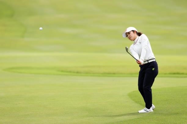 Ayaka Furue of Japan chips onto the 8th green during the second round of the Miyagi TV Cup Dunlop Ladies Open at Rifu Golf Club on September 25, 2021...