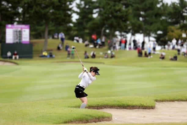 Yuna Nishimura of Japan hits her second shot out from a bunker on the 9th hole during the second round of the Miyagi TV Cup Dunlop Ladies Open at...