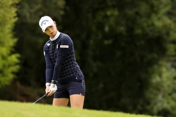 Asuka Kashiwabara of Japan is seen before her tee shot on the 8th hole during the second round of the Miyagi TV Cup Dunlop Ladies Open at Rifu Golf...