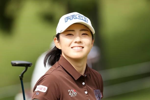 Rie Tsuji smiles on the 9th hole during the second round of the Miyagi TV Cup Dunlop Ladies Open at Rifu Golf Club on September 25, 2021 in Rifu,...