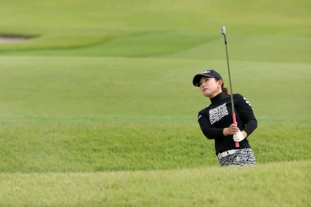 Momo Yoshikawa of Japan hits her third shot on the 8th hole during the second round of the Miyagi TV Cup Dunlop Ladies Open at Rifu Golf Club on...