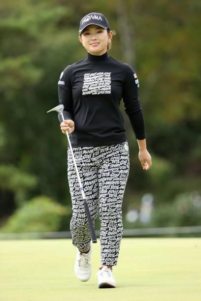 Momo Yoshikawa of Japan smiles on the 8th green during the second round of the Miyagi TV Cup Dunlop Ladies Open at Rifu Golf Club on September 25,...