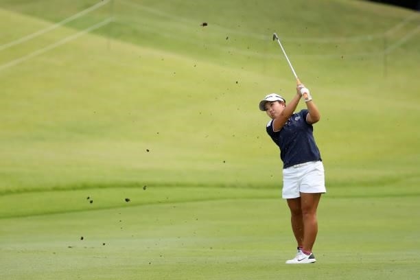 Saki Asai of Japan hits her third shot on the 18th hole during the second round of the Miyagi TV Cup Dunlop Ladies Open at Rifu Golf Club on...