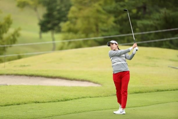 Sumika Nakasone of Japan hits her second shot on the 9th hole during the second round of the Miyagi TV Cup Dunlop Ladies Open at Rifu Golf Club on...
