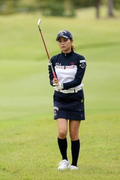 Hina Arakaki of Japan is seen before her second shot on the 9th hole during the second round of the Miyagi TV Cup Dunlop Ladies Open at Rifu Golf...