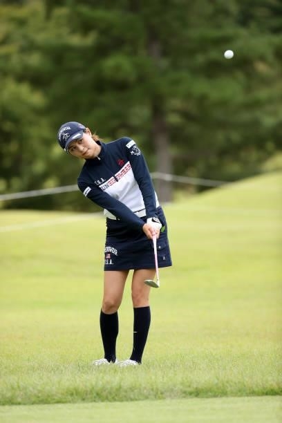 Hina Arakaki of Japan chips onto the 9th green during the second round of the Miyagi TV Cup Dunlop Ladies Open at Rifu Golf Club on September 25,...