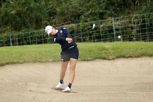 Asuka Kashiwabara of Japan hits out from a bunker on the 17th hole during the second round of the Miyagi TV Cup Dunlop Ladies Open at Rifu Golf Club...