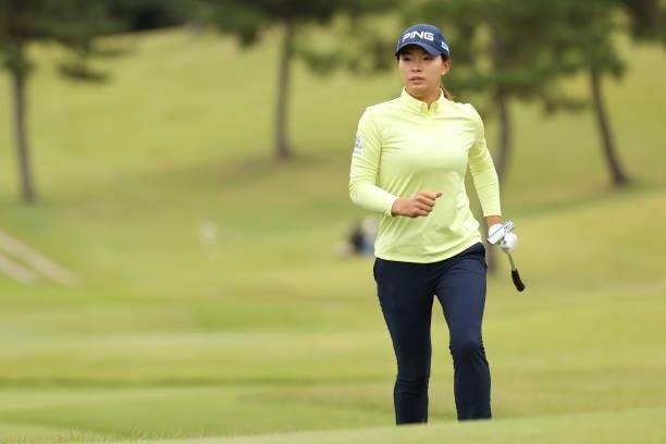 Hinako Shibuno of Japan is seen on the 8th green during the second round of the Miyagi TV Cup Dunlop Ladies Open at Rifu Golf Club on September 25,...